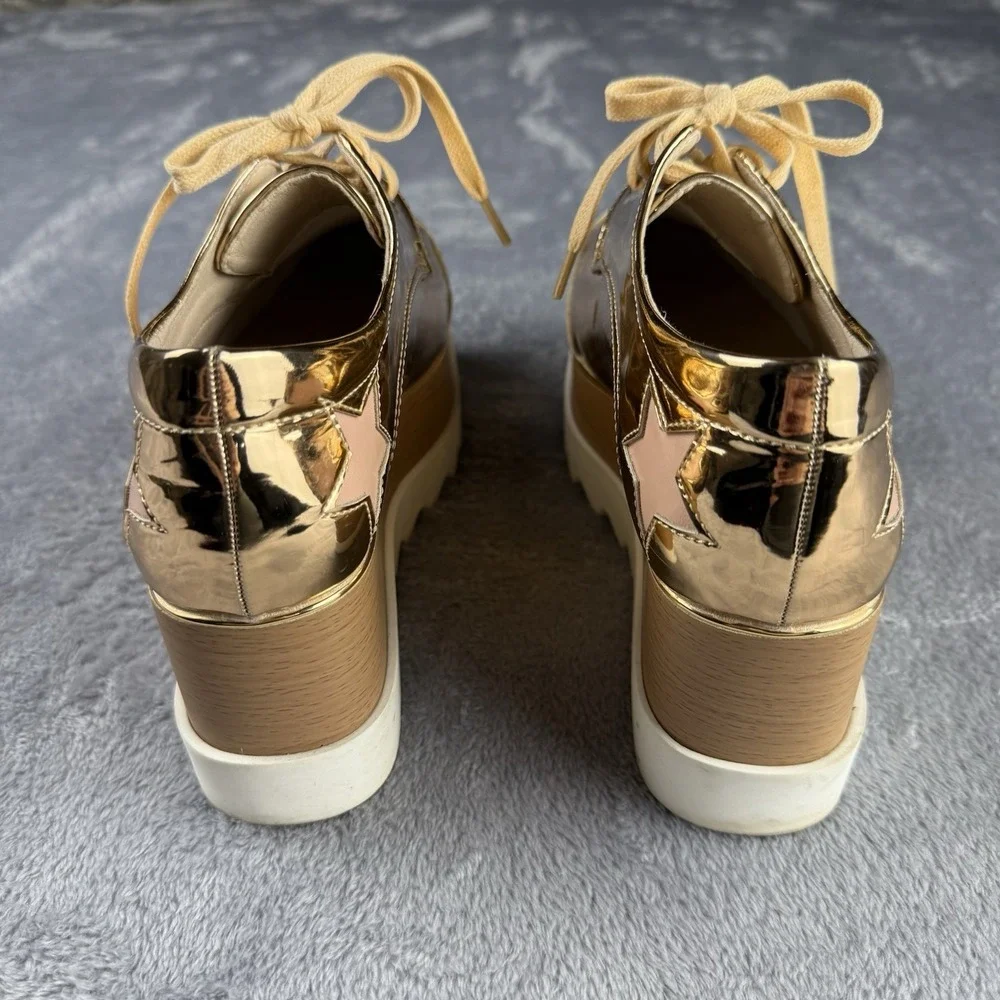 Daiyaer Metallic Star‎ Gold Lace-up chunky platform sneakers Shoes 37 Punk
